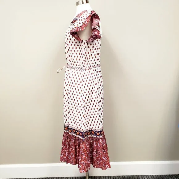 Veronica Beard Tinzia Mixed Print Midi Dress Sz L NWT
